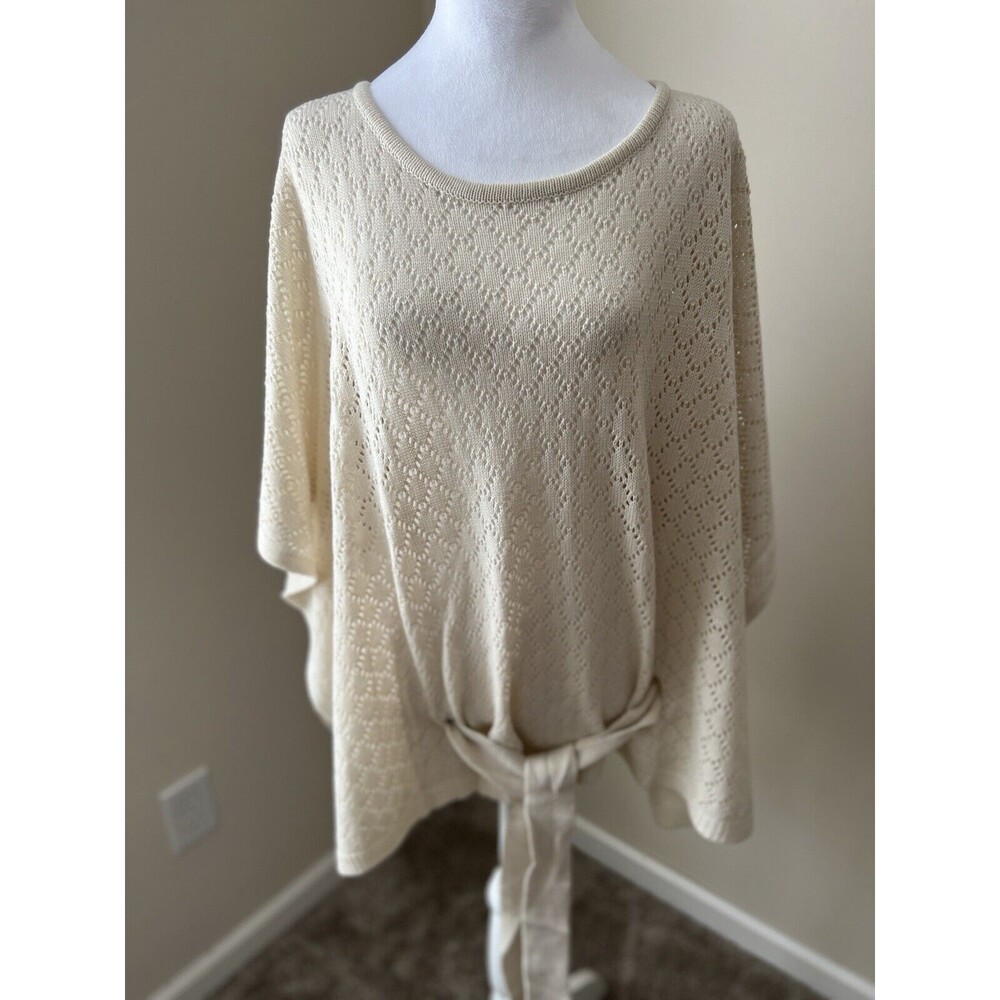 Hot in Hollywood White Belted Poncho Cape Knit Sweater